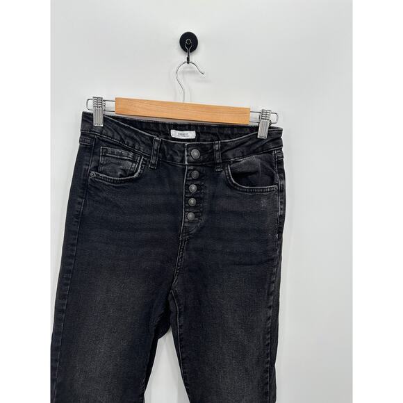 Forever 21 Womens Black Denim Flare Jeans Size 28 Button Fly Festival Fringe - Picture 5 of 7